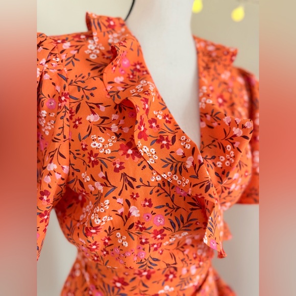 Draper James Orange Wrap Sundress with Flutter Sleeves - Picture 2 of 5